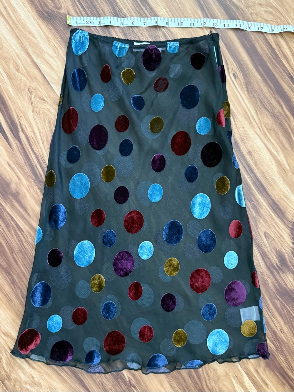 Anthropologie Lisa Says Gah Black Mesh Skirt with Velvet Polka Dots - Picture 6 of 7